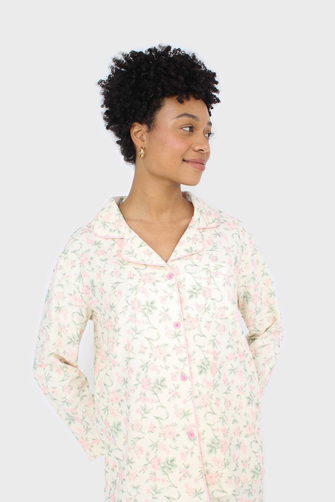 Ivory and pink floral pajama top and trousers set_6