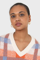 Ivory blue and orange brushed plaid sweater vest_2