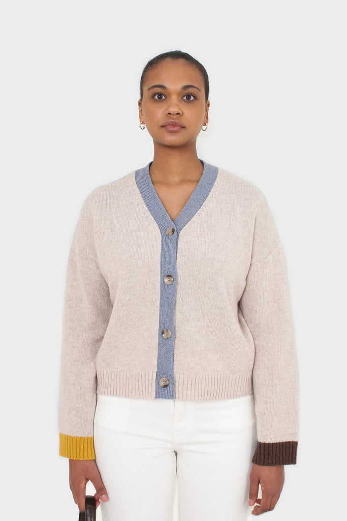 Oatmeal and blue contrast trim cardigan_6
