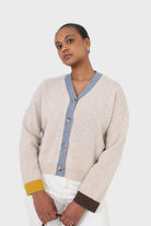 Oatmeal and blue contrast trim cardigan_1