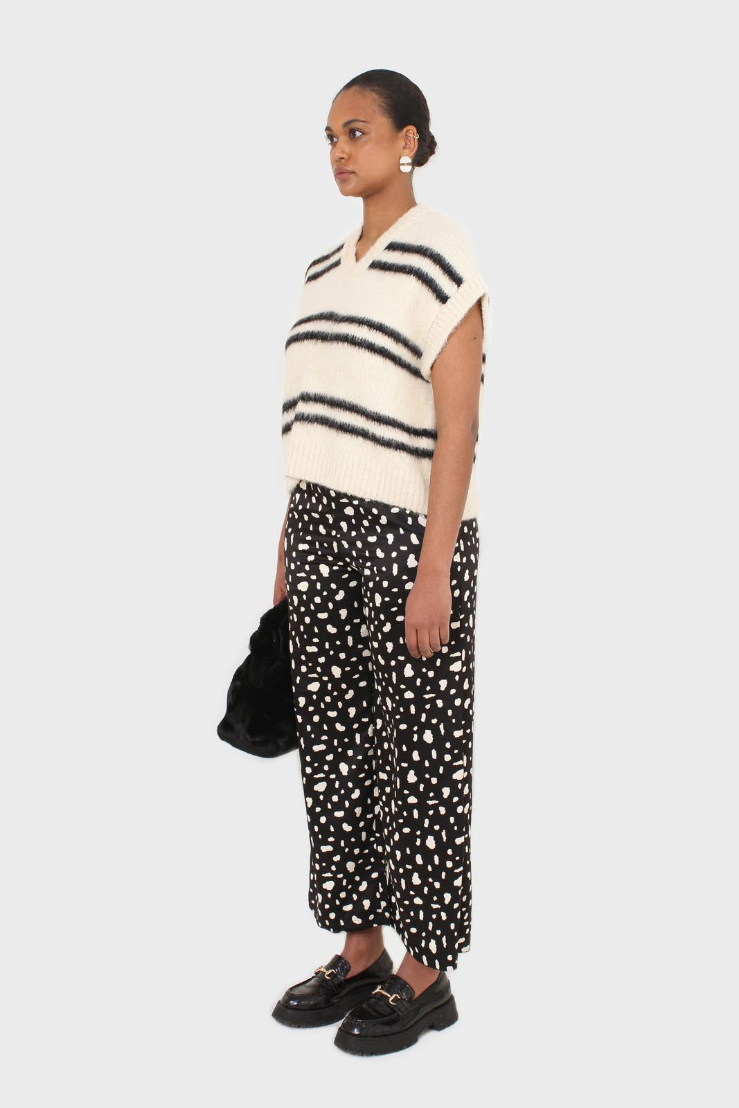 Ivory and black striped wool blend sweater vest_8