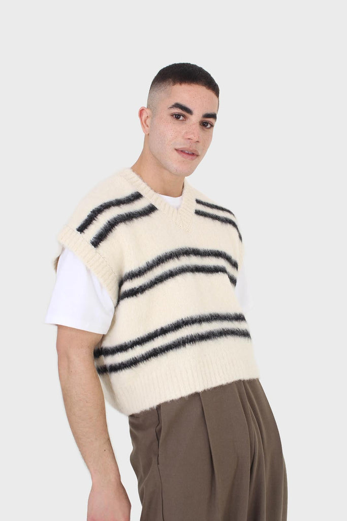 Ivory and black striped wool blend sweater vest_1