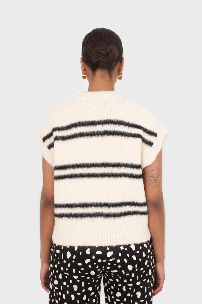 Ivory and black striped wool blend sweater vest_6