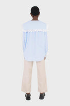 Blue large pointed collar cotton blouse_3