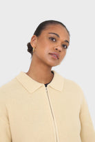 Pale yellow waffle zip up cardigan_5