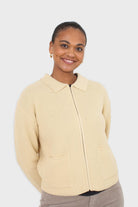 Pale yellow waffle zip up cardigan_1