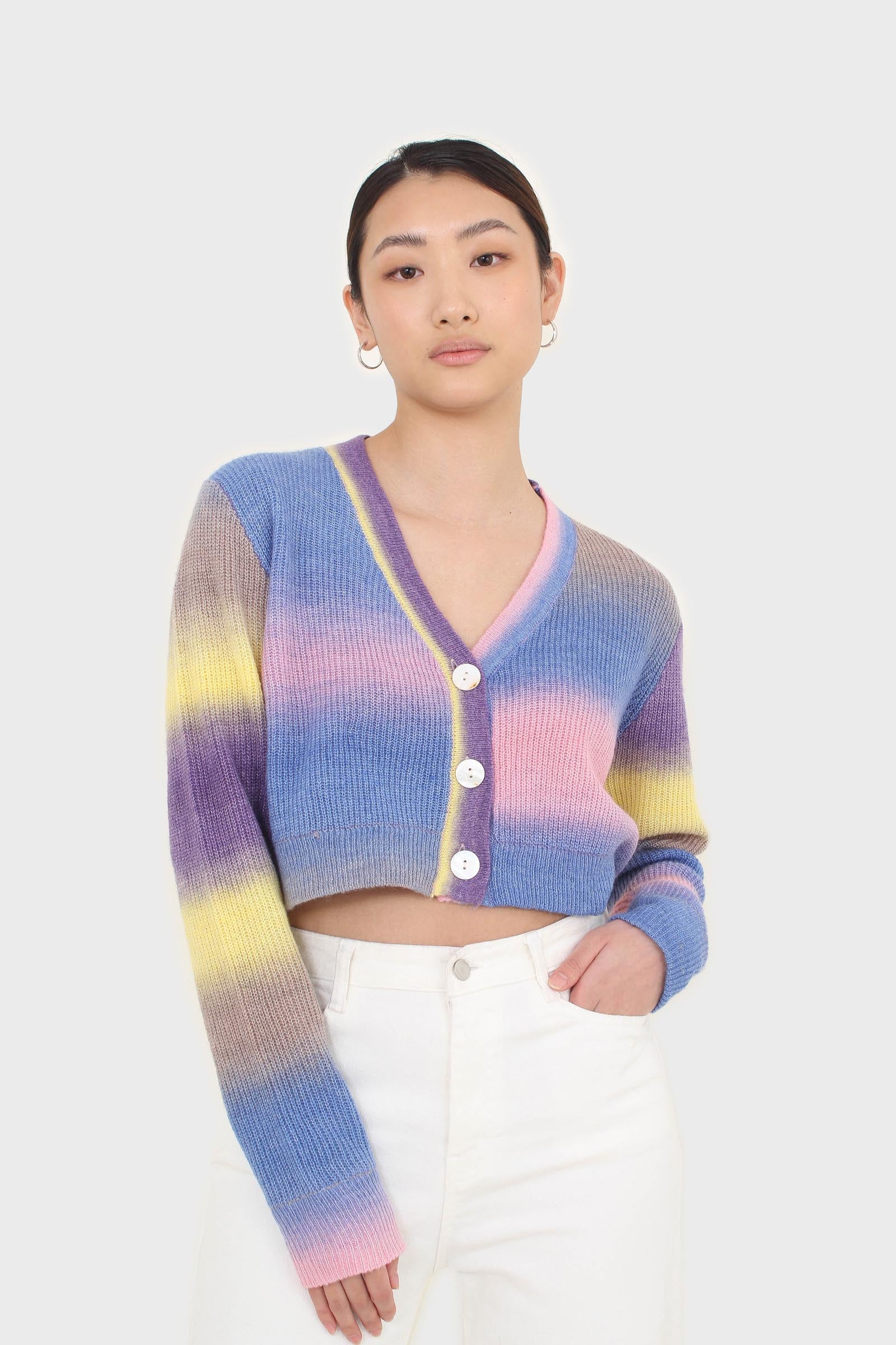 Rainbow thick striped cropped knit top_3