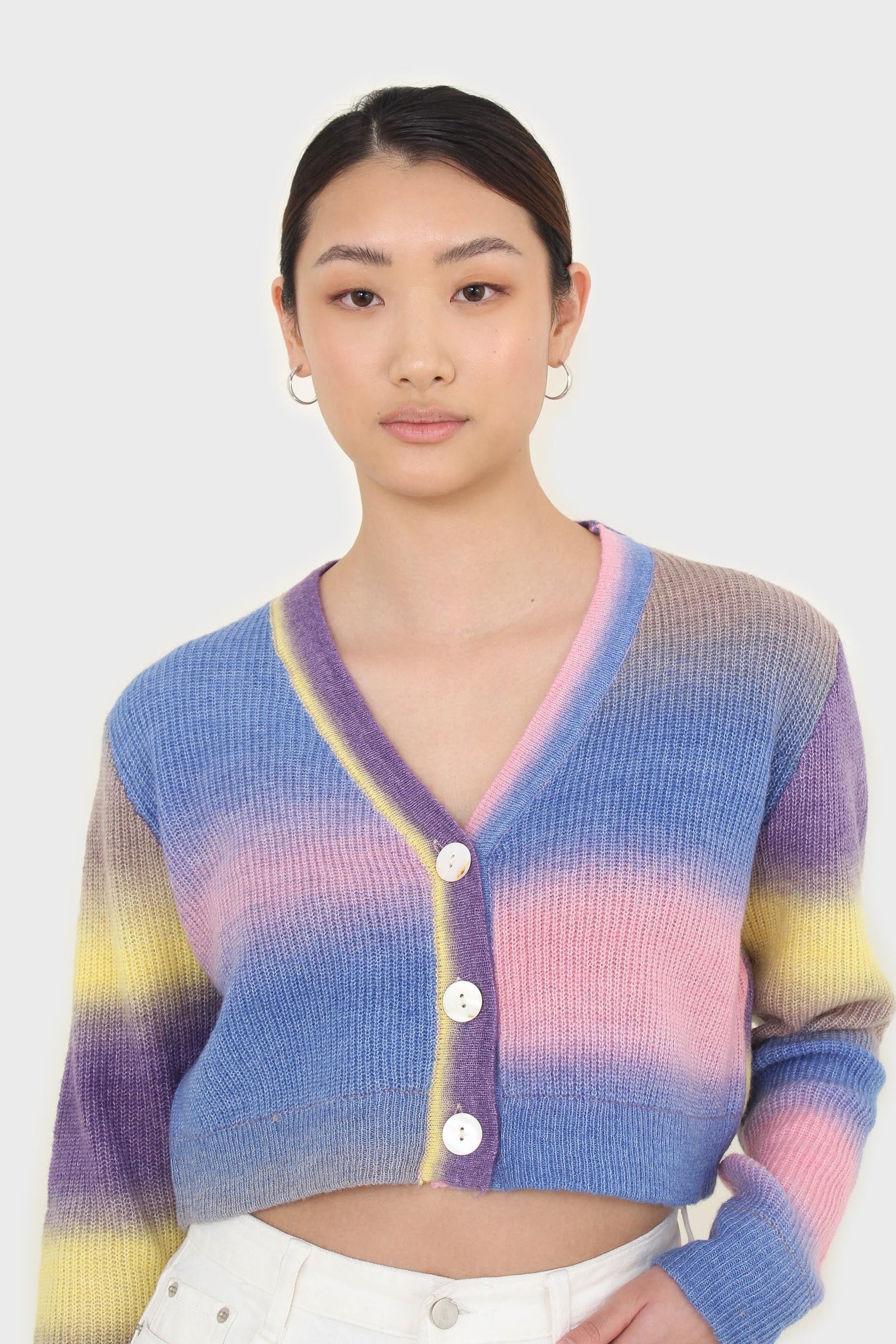 Rainbow thick striped cropped knit top_1