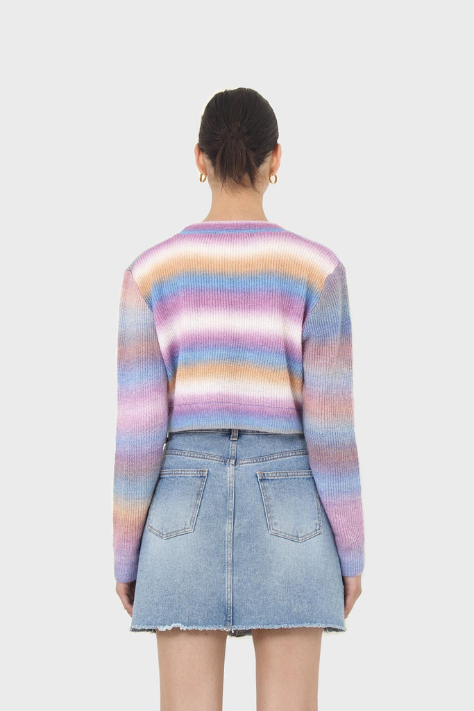 Purple thick striped cropped knit top_2