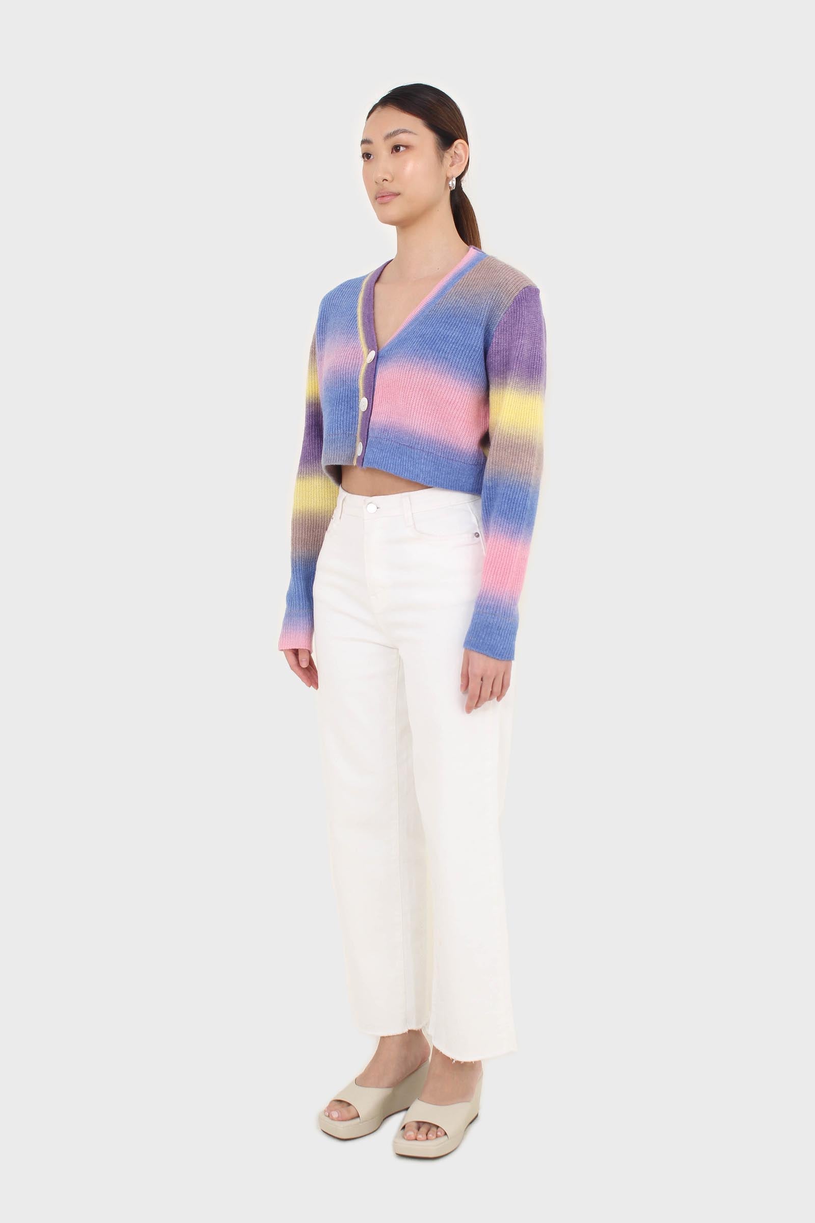 Rainbow thick striped cropped knit top_5