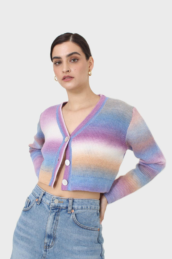 Purple thick striped cropped knit top_9