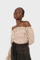 Yellow floral smocked crop blouse_7