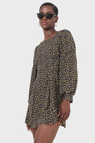 Black floral square neck dress_5