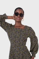 Black floral square neck dress_6