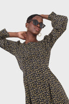 Black floral square neck dress_4