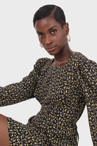 Black floral square neck dress_7