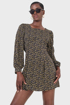 Black floral square neck dress_1