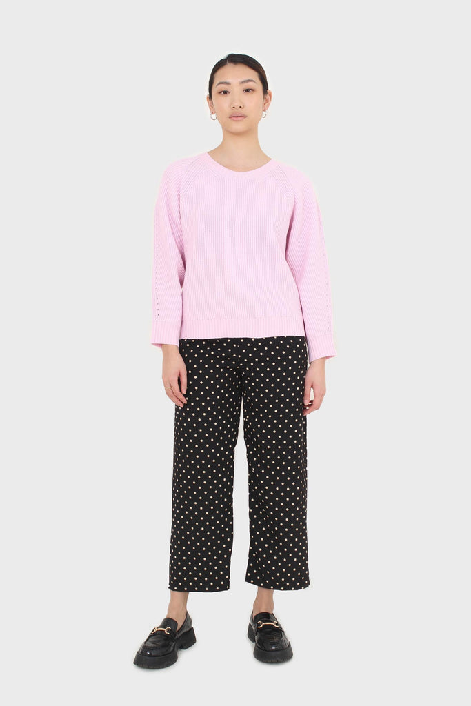 Black and white polka dot loose fit silky trousers_3