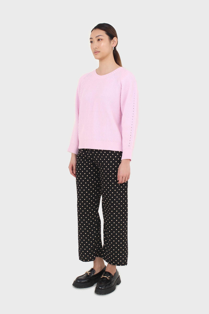 Black and white polka dot loose fit silky trousers_4