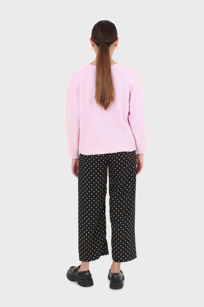 Black and white polka dot loose fit silky trousers_5