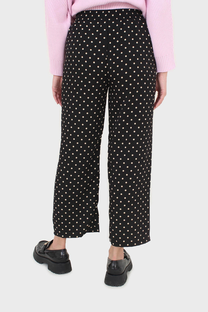 Black and white polka dot loose fit silky trousers_6