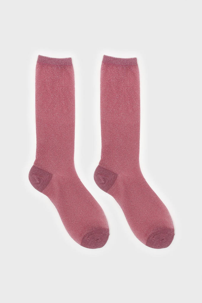 Deep pink glitter superstar long socks_4