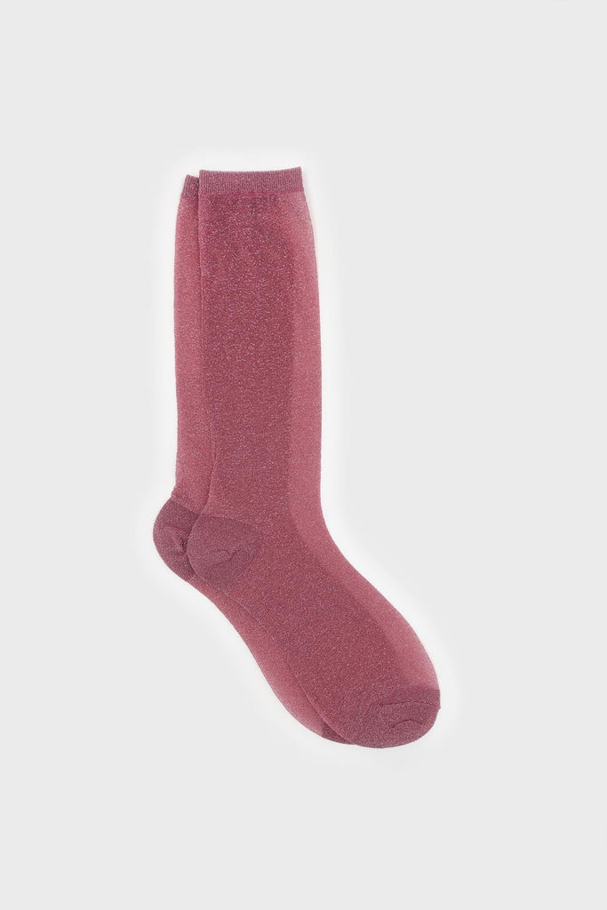 Deep pink glitter superstar long socks_1