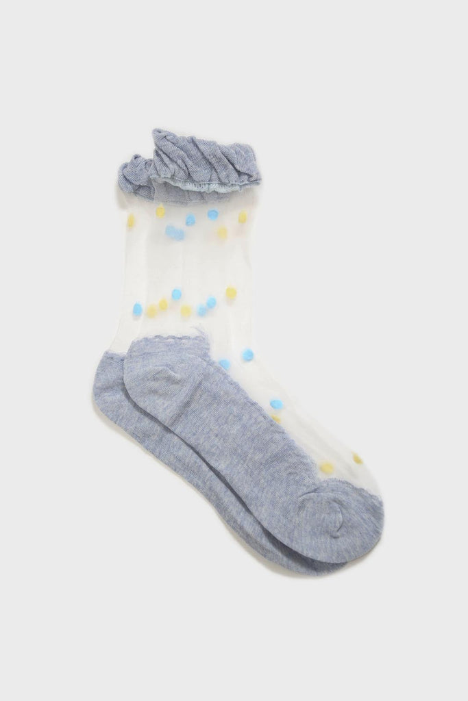 Baby blue and yellow sheer polka dot socks_1