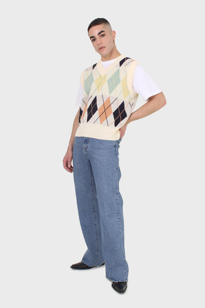 Ivory and pastel multicoloured argyle sweater vest_4