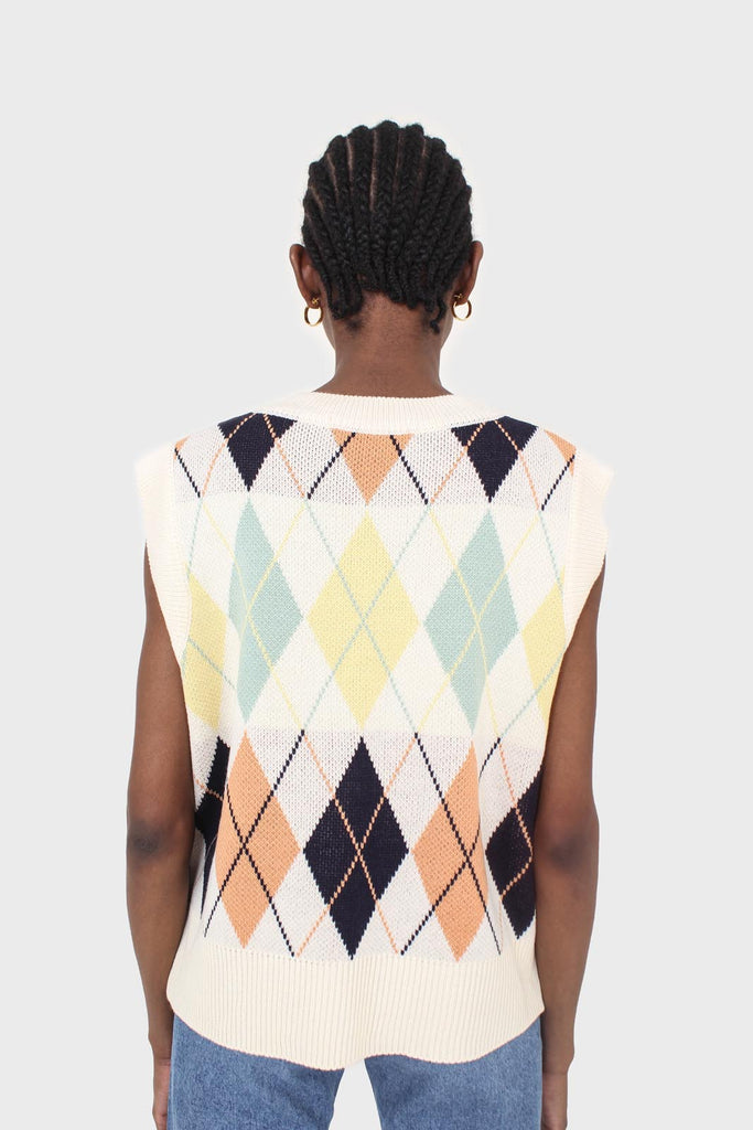 Ivory and pastel multicoloured argyle sweater vest_11