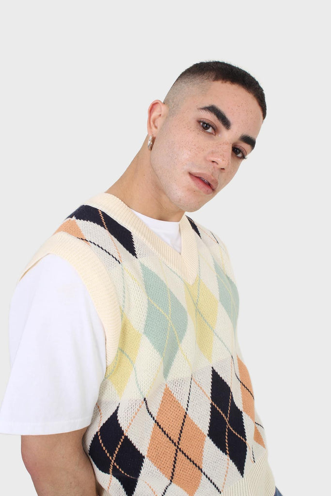 Ivory and pastel multicoloured argyle sweater vest_5