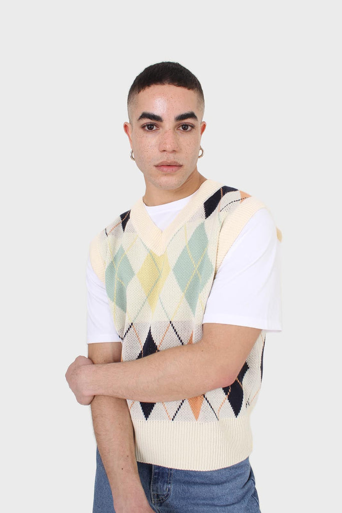 Ivory and pastel multicoloured argyle sweater vest_1