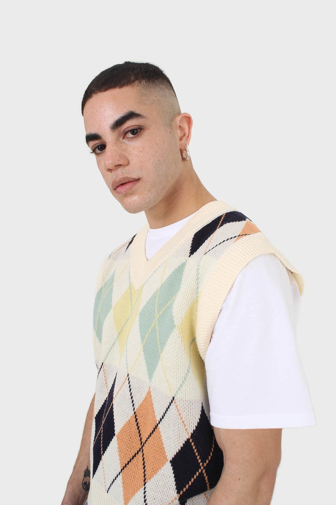 Ivory and pastel multicoloured argyle sweater vest_3