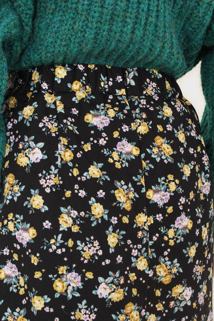 Black and mustard floral print skirt_5