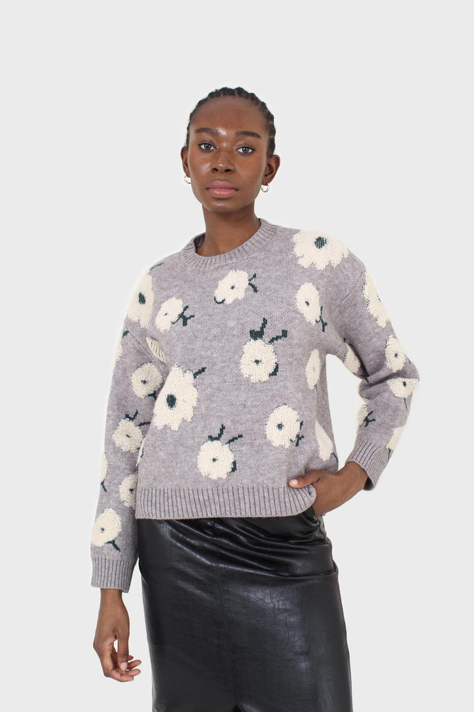 Grey and white floral crew neck jumper_2
