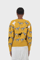 Mustard zebra metal button puff sleeved cardigan_2