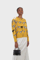 Mustard zebra metal button puff sleeved cardigan_6