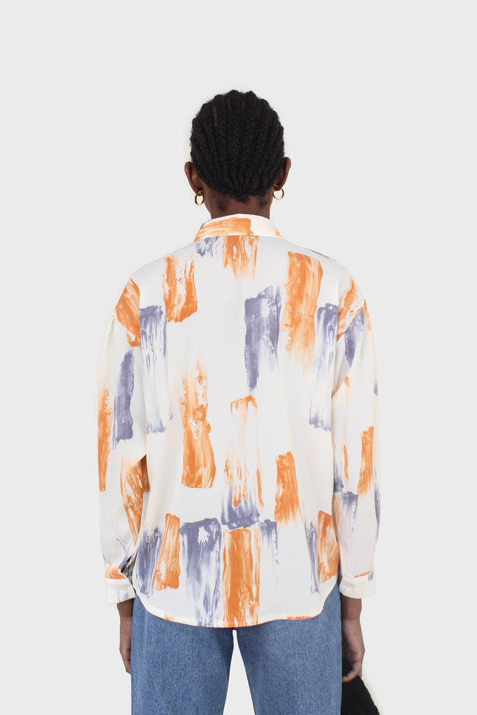 Ivory and orange water color print shirt blouse_5