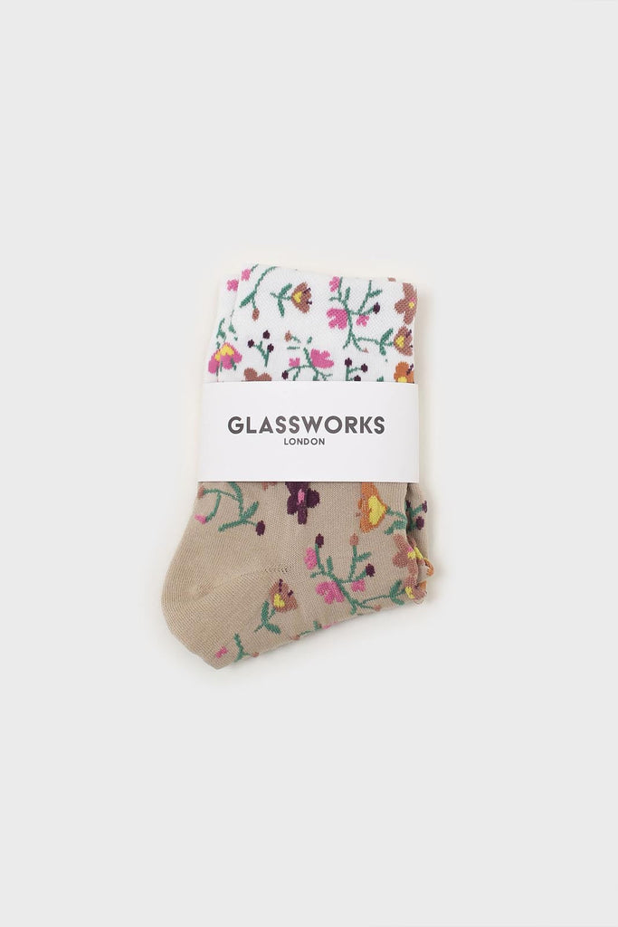 Beige floral colourblock socks_4
