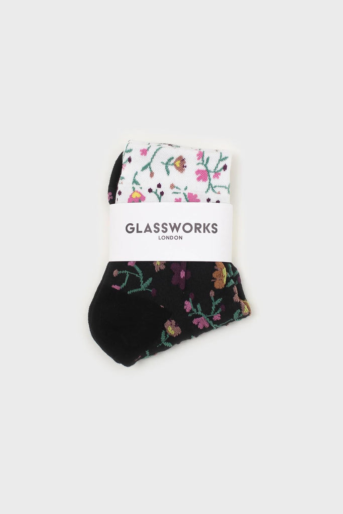 Black floral colourblock socks_4