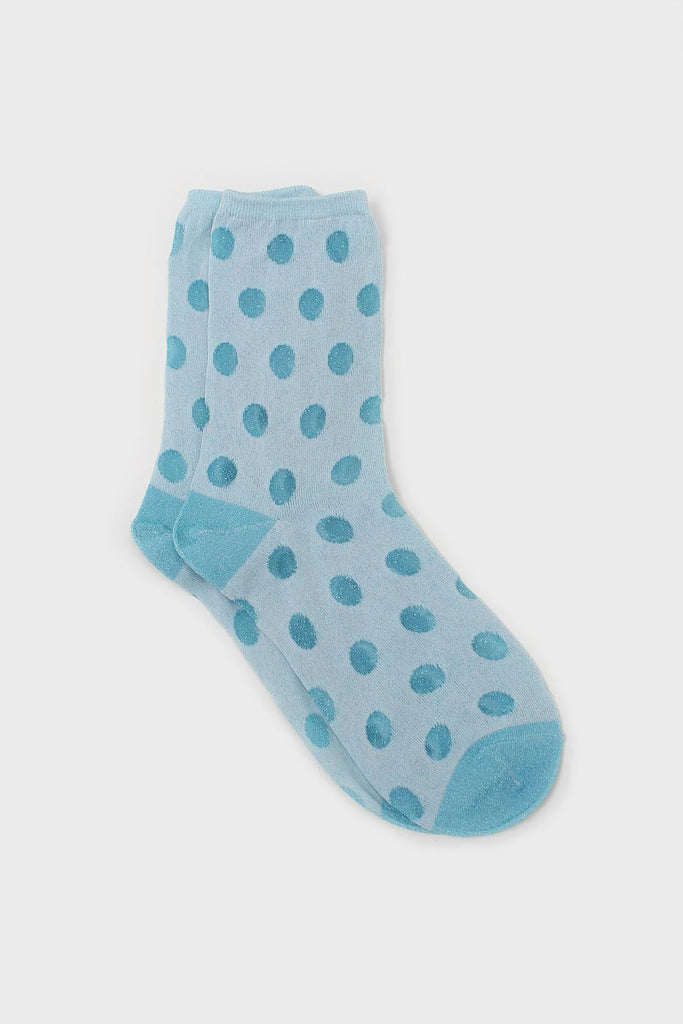Blue metallic polka dots socks_1