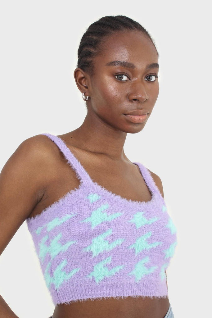 Violet and mint houndstooth fuzzy bralette_2