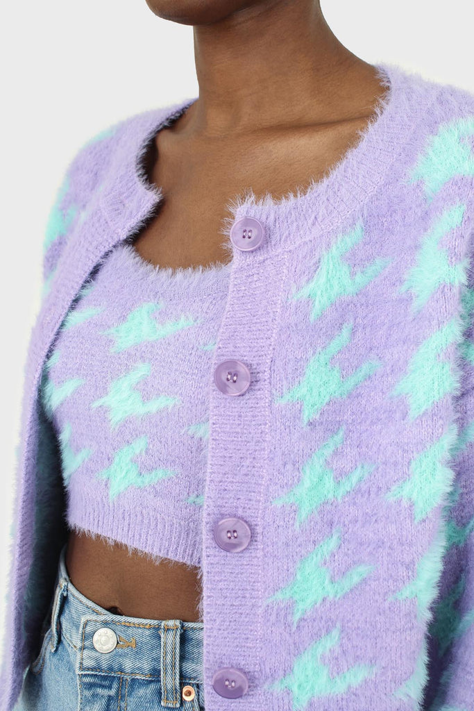 Violet and mint houndstooth fuzzy cardigan_2