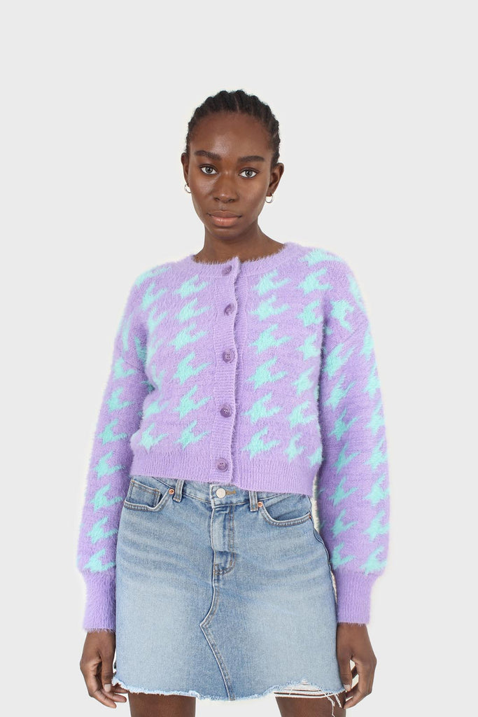 Violet and mint houndstooth fuzzy cardigan_10