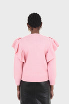 Pink deep V ruffle trim jumper_4