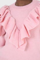 Pink deep V ruffle trim jumper_9
