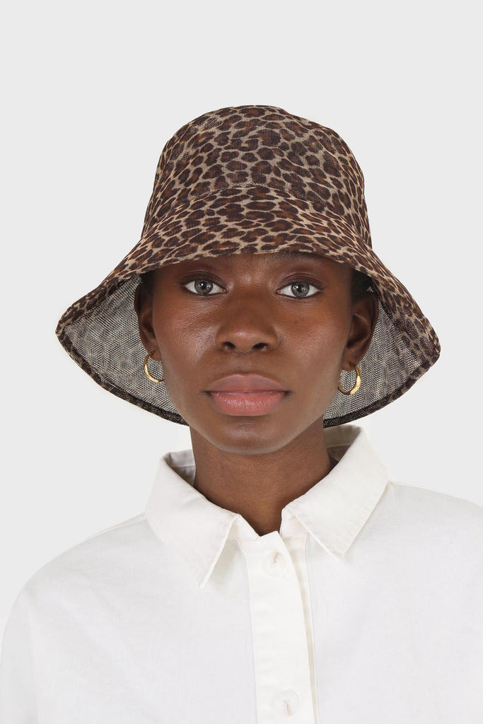 Brown mesh leopard print bucket hat_1