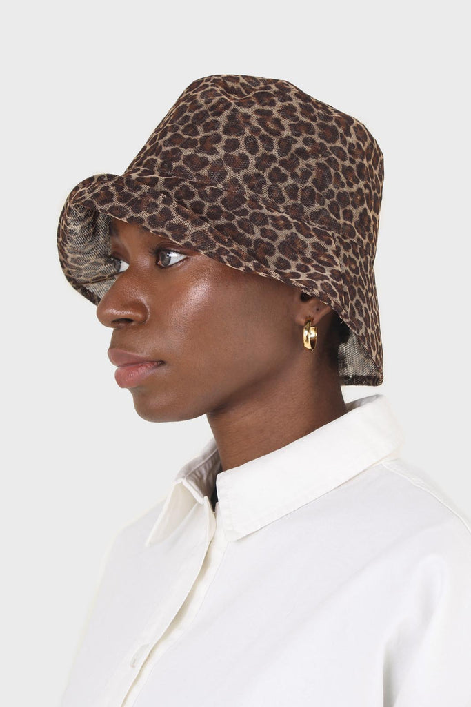 Brown mesh leopard print bucket hat_3