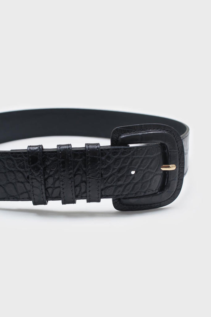 Black croc-effect genuine leather belt_1