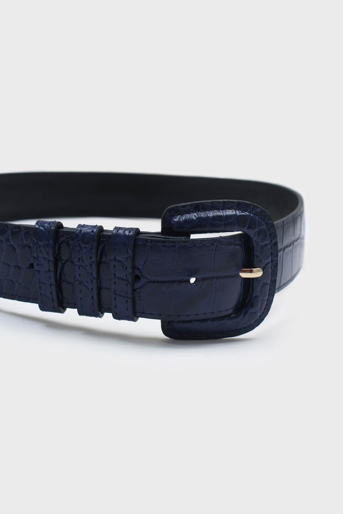 Cobalt croc-effect genuine leather belt_1